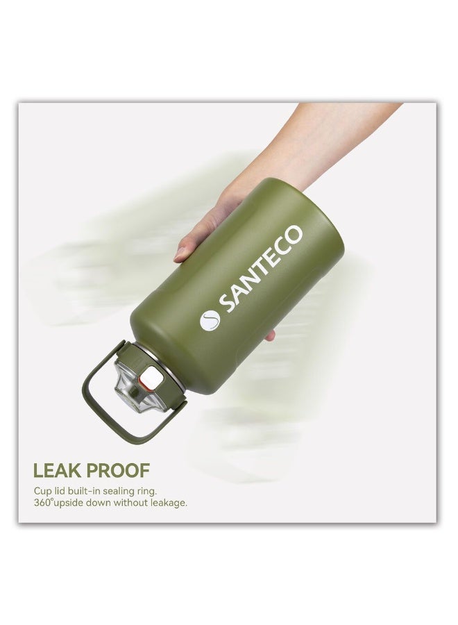 SANTECO جركن سانتيكو إيري المعزول بالفراغ مع قشة - 1900 مل | زجاجة ماء من الفولاذ المقاوم للصدأ | متينة وأنيقة | مثالية للترطيب أثناء التنقل | أخضر موسي - Image 5