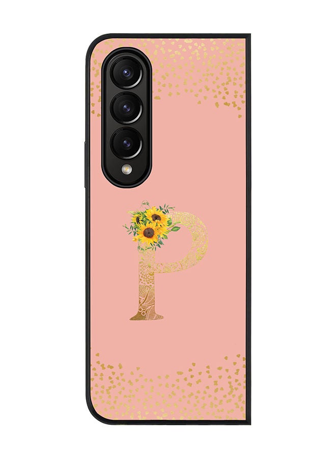 Stylizedd Rugged Black edge case for Samsung Galaxy Z Fold4 Slim fit Soft Case Flexible Rubber Edges Anti Drop TPU Gel Thin Cover - Custom Monogram Initial Letter Floral Pattern Alphabet - P (Rose Pink ) - Image 1