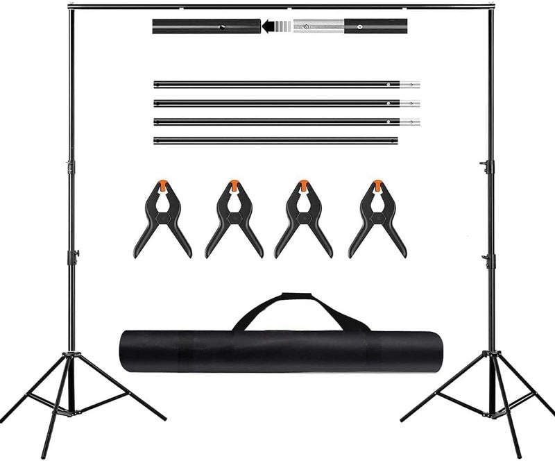 PADOM Backdrop Stand 6.5x10ft/2x3m with Spring Clamp, Photo Video Party Background Stand Support System for Wedding, Photography, Advertising Display, Parties, with Carring Bag - Image 1