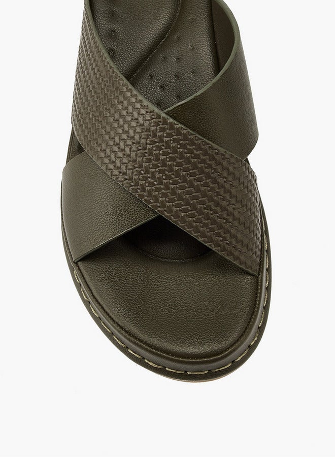 Flora Bella By Shoexpress Textured Criss-Cross Slip-On Sandals - Image 4