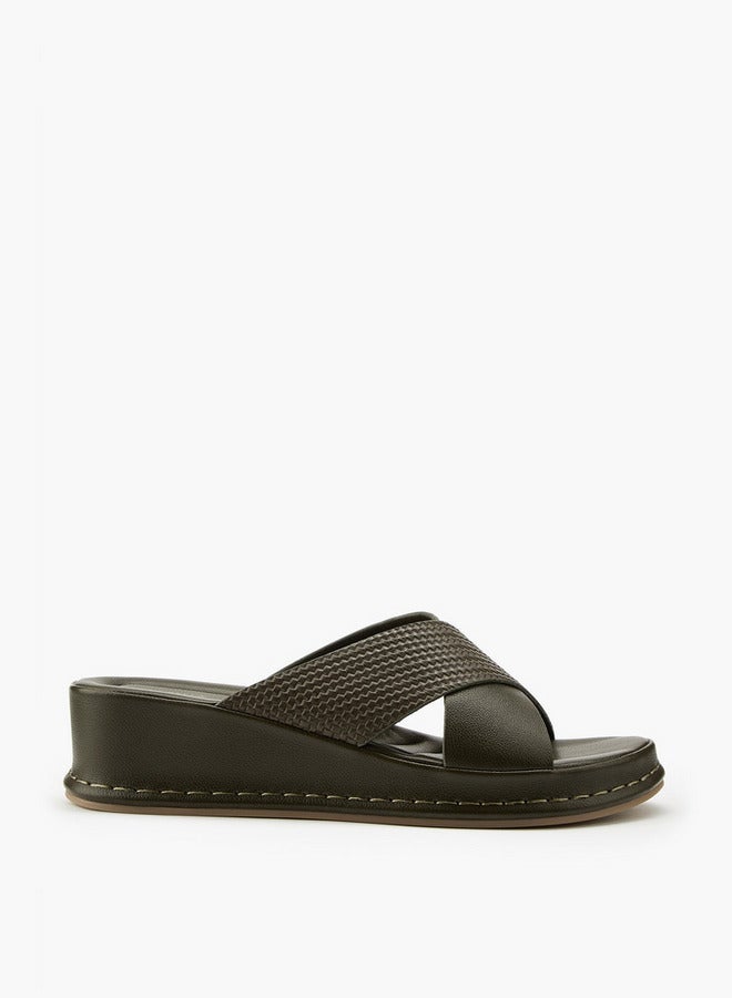 Flora Bella By Shoexpress Textured Criss-Cross Slip-On Sandals - Image 1