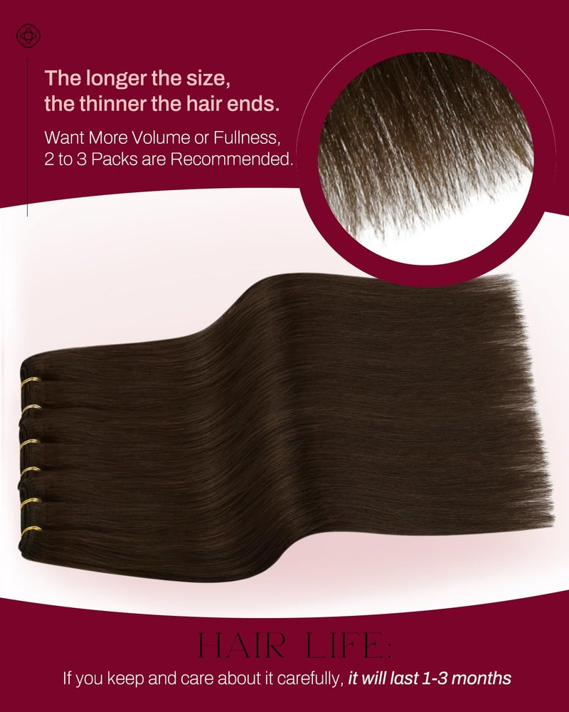 Moresoo Weft Hair Extensions Human Hair Brown 20 Inch Double Weft Sew in Extensions Real Human Hair Remy Straight Medium Brown #4 100G - Image 3