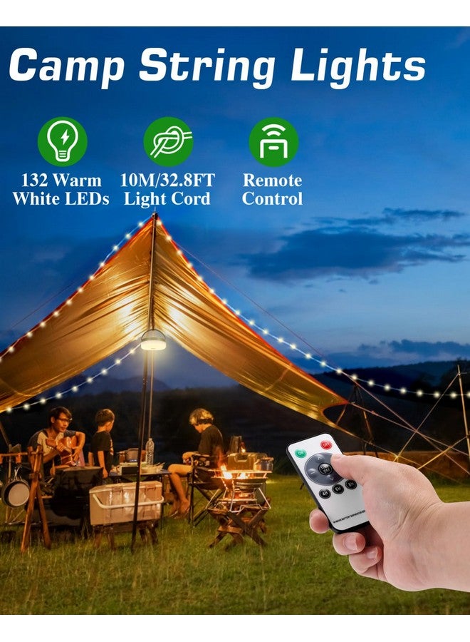 Anpro 2 In 1 Camping String Lights, 32.8 Ft String With Warm White 132 Leds, Usb Rechargeable With Remote Control, Adjustable Brightness, 6 Light Modes, Portable Camping Light For Outdoor, Decoration - Image 2