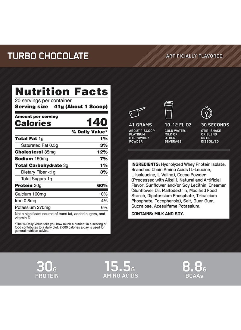 Optimum Nutrition - Platinum Hydro Whey Turbo Chocolate 1.8Lbs-820 Grams-20 Servings - Image 1