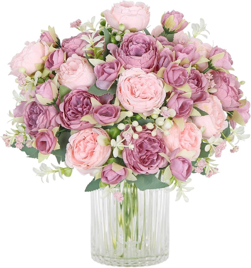 SOMYTING Peony Artificial Flowers, Faux Peony Bouquet 2 Bundles Silk Peonies Bouquets Fake Peonies Artificial Flowers Peonies Bouquet for Wedding Party Centerpiece Table Home Decor (Mixed Pink) - Image 1
