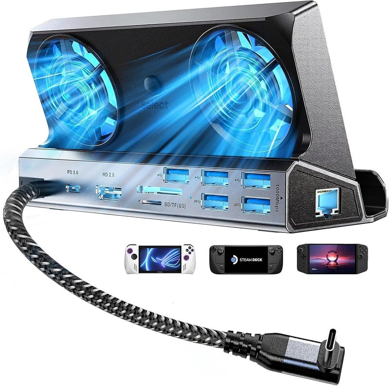 Arrocent Docking Station for Steam Deck ROG Ally with Dual Cooling Fans, 10-IN-1 Stream Deck Dock with 4K@60Hz, 1000Mbps Gigabit Ethernet, 5USB Ports and 100W Charging Port for Steam Deck OLED/Switch/Legion Go - Image 1