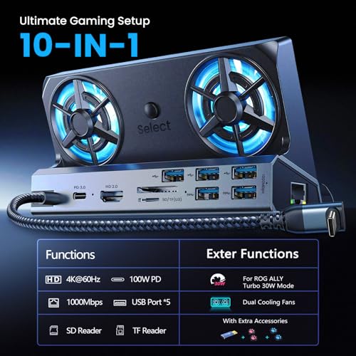 Arrocent Docking Station for Steam Deck ROG Ally with Dual Cooling Fans, 10-IN-1 Stream Deck Dock with 4K@60Hz, 1000Mbps Gigabit Ethernet, 5USB Ports and 100W Charging Port for Steam Deck OLED/Switch/Legion Go - Image 4