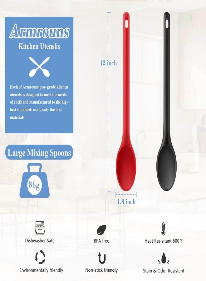 Armrouns Long handle Silicone Mixing Spoon, 12" Stirring Spoons Nonstick Heat-Resistant Rubber Mixing Spoon for Cooking Baking - Image 4