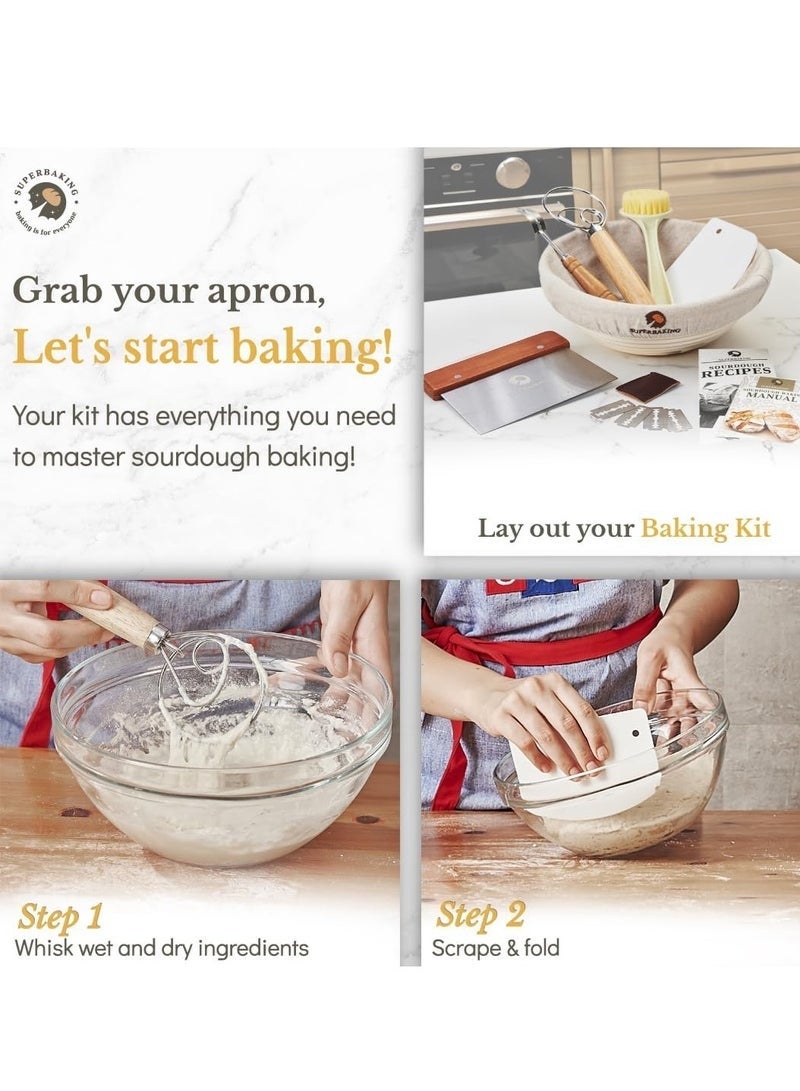 Arabest لوازم خبز العجين المخمر، مجموعة أدوات بدء العجين المخمر بحجم 9 بوصات، سلة تخمير للخبز، أدوات صنع الخبز، مجموعة هدايا سلة بانيتون - Image 3