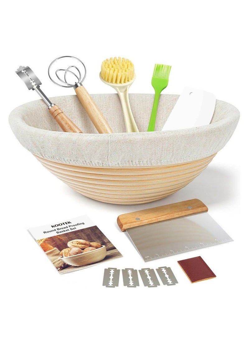 Arabest لوازم خبز العجين المخمر، مجموعة أدوات بدء العجين المخمر بحجم 9 بوصات، سلة تخمير للخبز، أدوات صنع الخبز، مجموعة هدايا سلة بانيتون - Image 1