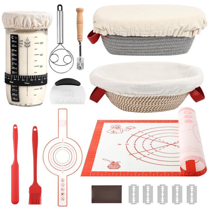 Tunyet Sourdough Bread Baking Supplies, Banneton Bread Proofing Basket, 10 Inch Oval & Round Bread Baskets with Liners & Covers, Sourdough Starter Kit - Image 1