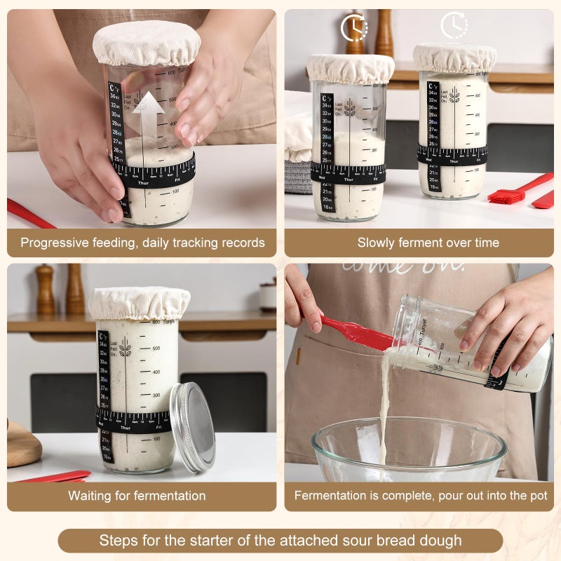 Tunyet Sourdough Bread Baking Supplies, Banneton Bread Proofing Basket, 10 Inch Oval & Round Bread Baskets with Liners & Covers, Sourdough Starter Kit - Image 5