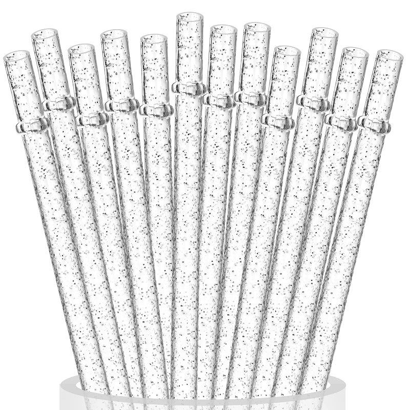 ALINK 12-Pack Reusable Glitter Straws, 11" Long Clear Hard Plastic Tumbler Straws, Replacement Drinking Straws for 20 OZ 30 OZ Stanley, Yeti/Rtic, Starbucks, Mason Jars with Brush - Image 1