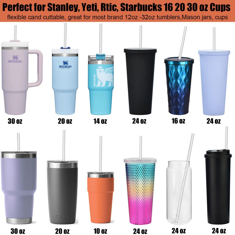 ALINK 12-Pack Reusable Glitter Straws, 11" Long Clear Hard Plastic Tumbler Straws, Replacement Drinking Straws for 20 OZ 30 OZ Stanley, Yeti/Rtic, Starbucks, Mason Jars with Brush - Image 4