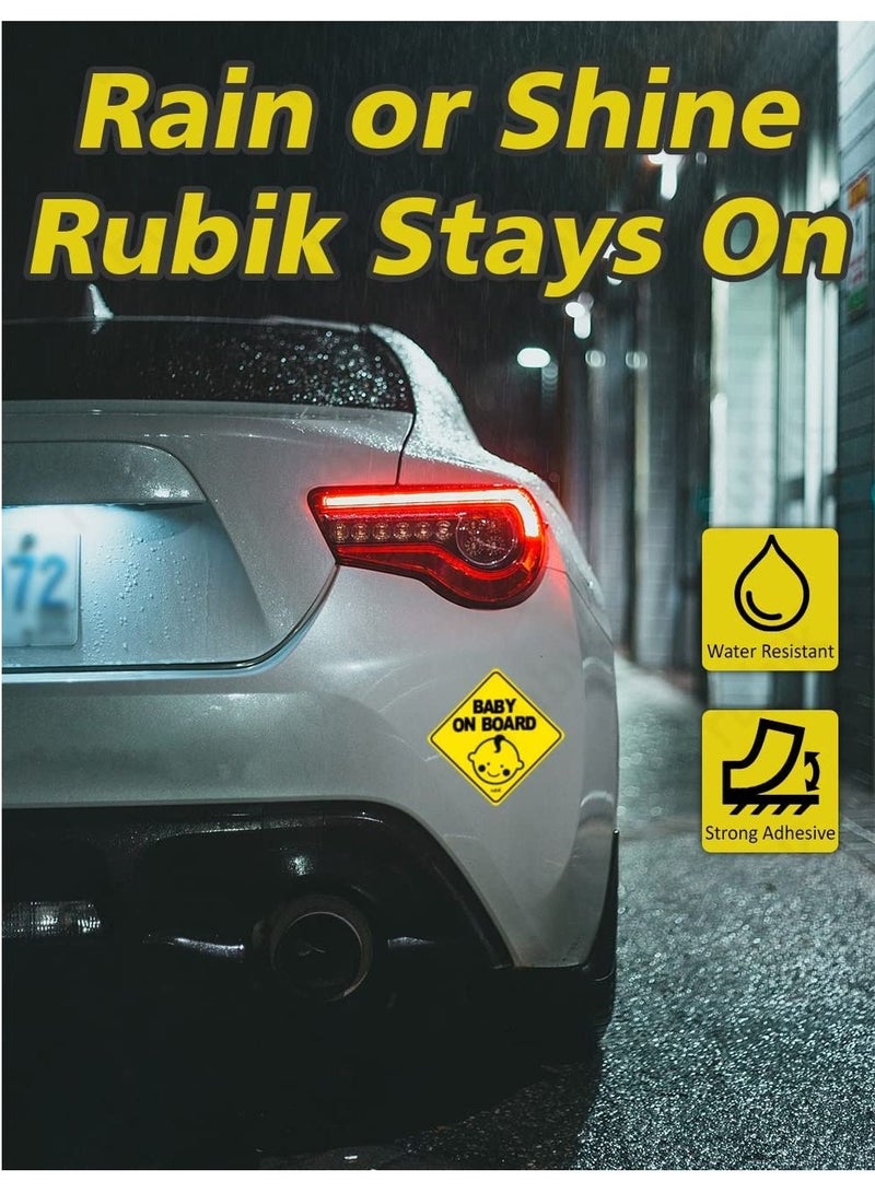Rubik ملصق ذاتي اللصق مكتوب عليه Baby on Board Car Sign، قطعة واحدة من ملصقات تحذير السلامة العاكسة للأطفال بتصميم لطيف لمصد النافذة الخلفية للسيارة مقاس عالمي 12 × 12 سم - Image 3