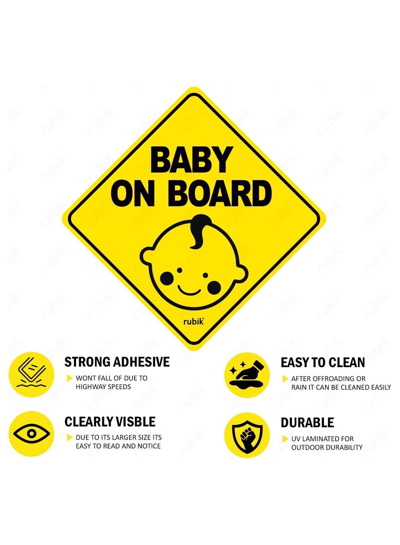 Rubik ملصق ذاتي اللصق مكتوب عليه Baby on Board Car Sign، قطعة واحدة من ملصقات تحذير السلامة العاكسة للأطفال بتصميم لطيف لمصد النافذة الخلفية للسيارة مقاس عالمي 12 × 12 سم - Image 5