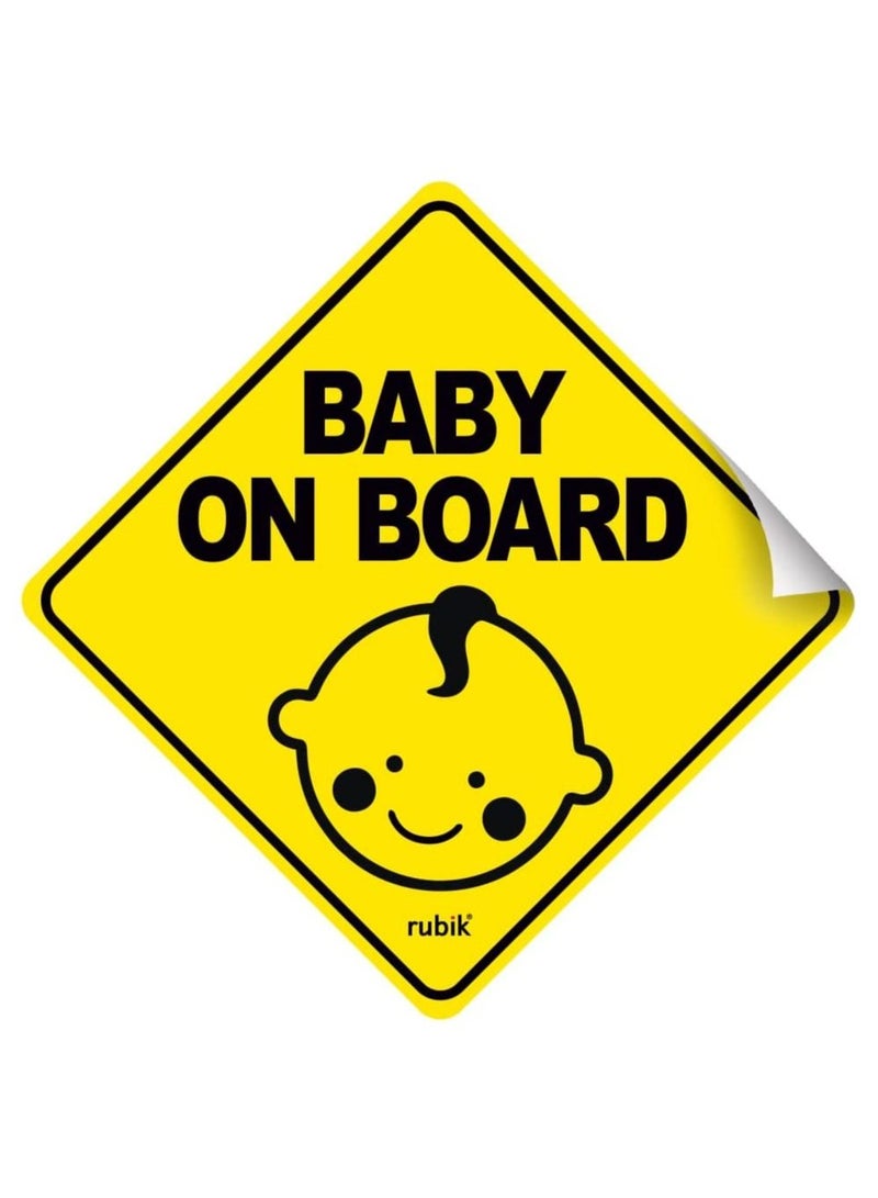 Rubik ملصق ذاتي اللصق مكتوب عليه Baby on Board Car Sign، قطعة واحدة من ملصقات تحذير السلامة العاكسة للأطفال بتصميم لطيف لمصد النافذة الخلفية للسيارة مقاس عالمي 12 × 12 سم - Image 1