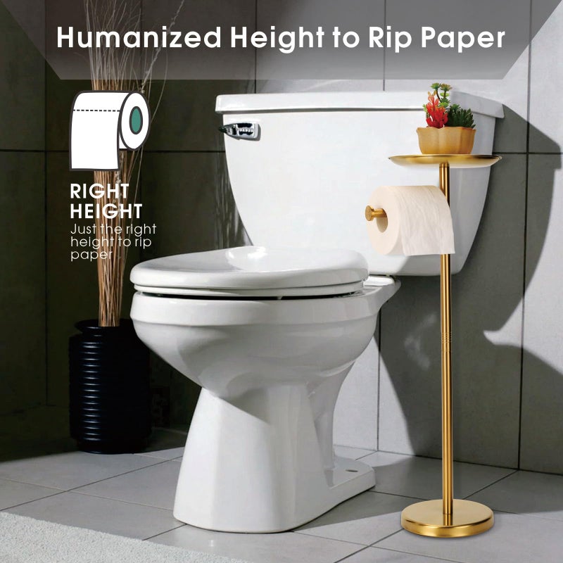 Wismay Toilet Paper Holder Stand Gold with Shelf on Top  Sturdy TP Roll Holder Floor Standing  Stainless Steel Base (Gold) - Image 5