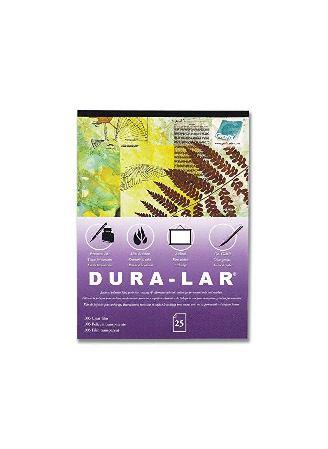 Grafix Grafix Dura-Lar Clear 14 x 17, Pad of 25 Ultra 005 Film, Acetate Alternative, Glossy Surface for Coverings, Stencils, Color Separation, Window Applications, Transparencies  - Image 1