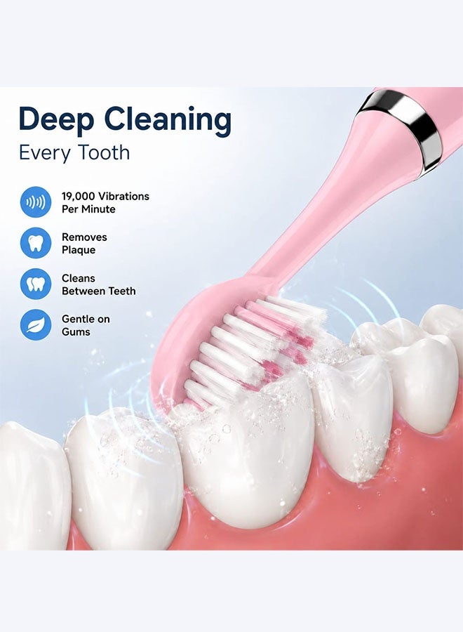 MARGOUN Electric Toothbrush Sonic Rechargeable Portable Travel Toothbrush Battery Operated with 2x Replacement Brush Heads Pink - Image 4