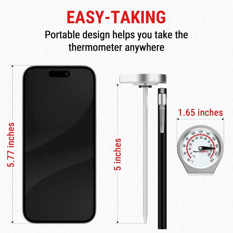 ThermoPro Dial Instant Read Meat Thermometer for Cooking, Grill Food Thermometer with Glass Lens, Portable Kitchen Thermometer with 5'' Stainless Steel Probe for Liquid, Steak, Turkey Temp Checking - Image 4