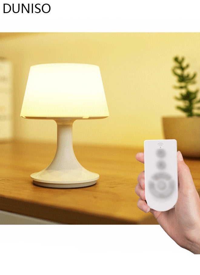 DUNISO Bedside Table Lamp LED Desk Lamp with Charging Port and Remote Control Modern Small Lamp with Lampshade for Bedroom Living Room Nightstand Office Reading  - Image 1