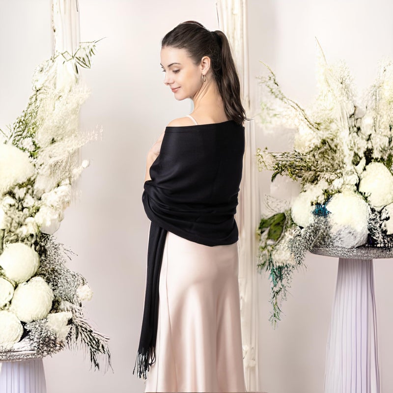 Achillea Soft Silky Solid Pashmina Shawl Wrap Scarf for Wedding Bridesmaid Evening Dress … (Black) - Image 3