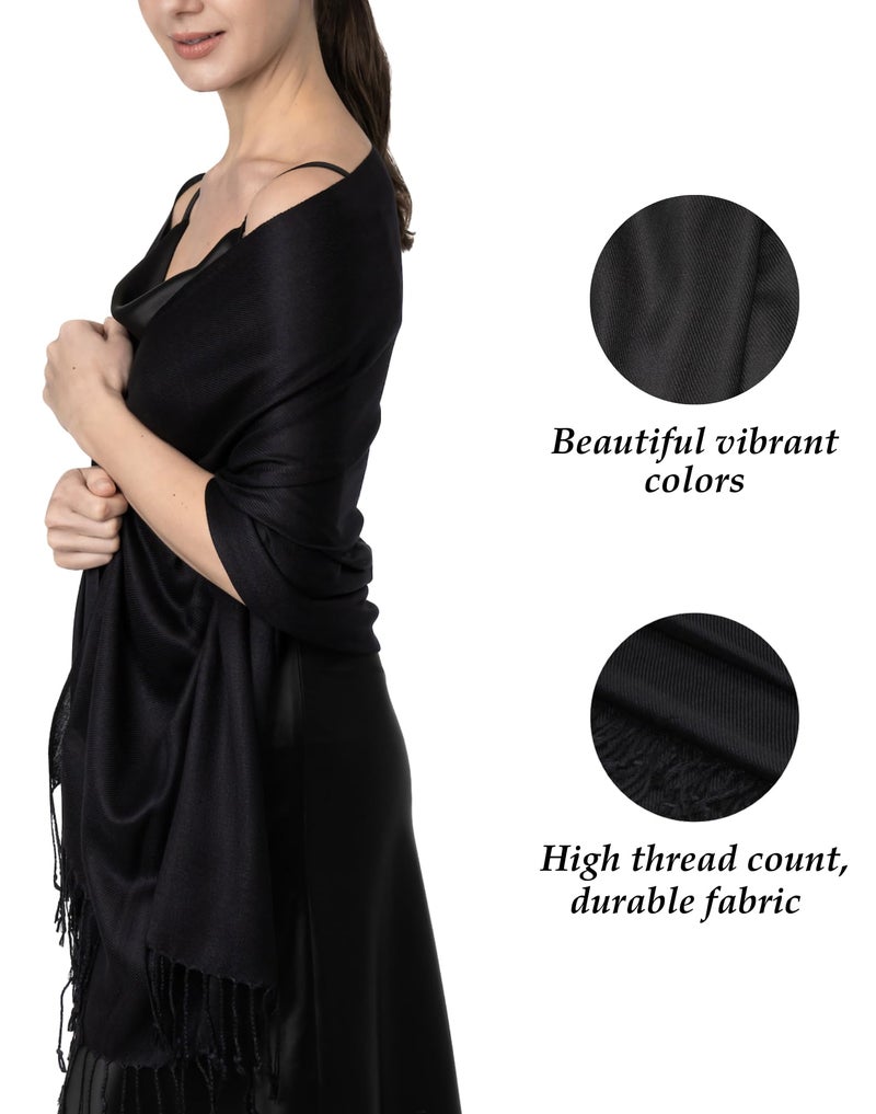 Achillea Soft Silky Solid Pashmina Shawl Wrap Scarf for Wedding Bridesmaid Evening Dress … (Black) - Image 2