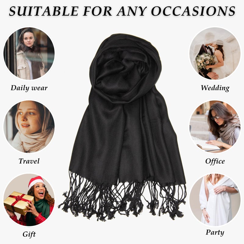 Achillea Soft Silky Solid Pashmina Shawl Wrap Scarf for Wedding Bridesmaid Evening Dress … (Black) - Image 5