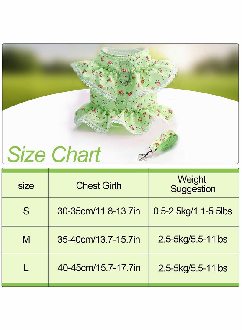 SYOSI Dog Dress Harness Vest with Leash Set, Pet Flower Outfit Clothes Spring Summer, Cute Doggy Lace Princess Clothes Soft Breathable Mesh Outdoor Walking Harness - Image 4