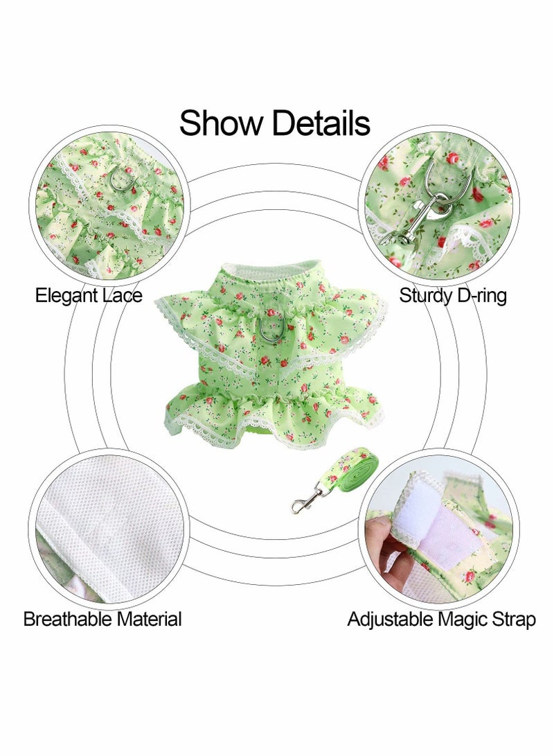 SYOSI Dog Dress Harness Vest with Leash Set, Pet Flower Outfit Clothes Spring Summer, Cute Doggy Lace Princess Clothes Soft Breathable Mesh Outdoor Walking Harness - Image 3