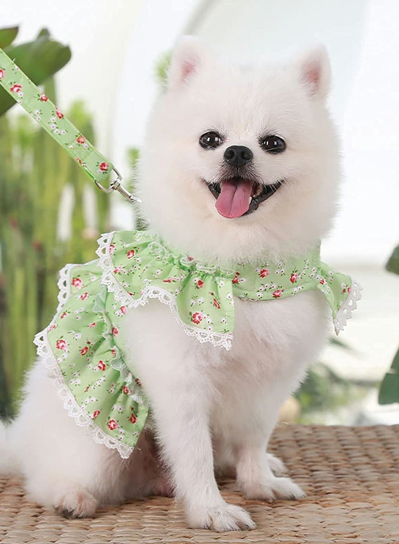 SYOSI Dog Dress Harness Vest with Leash Set, Pet Flower Outfit Clothes Spring Summer, Cute Doggy Lace Princess Clothes Soft Breathable Mesh Outdoor Walking Harness - Image 2