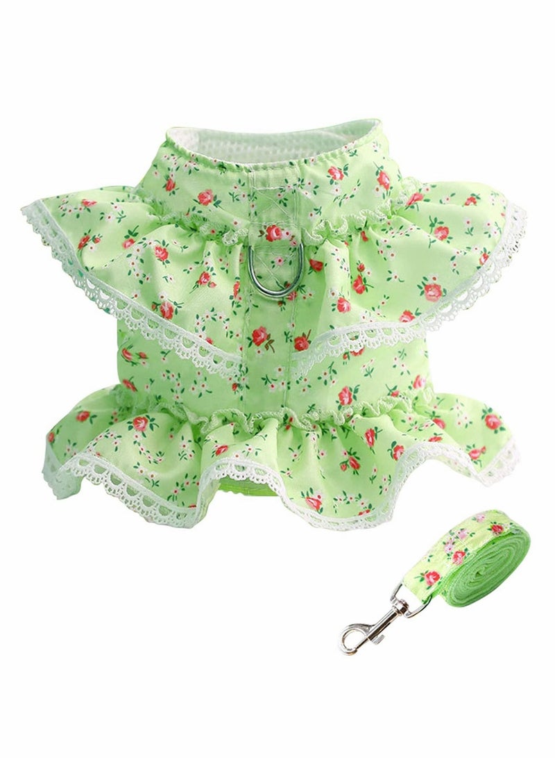 SYOSI Dog Dress Harness Vest with Leash Set, Pet Flower Outfit Clothes Spring Summer, Cute Doggy Lace Princess Clothes Soft Breathable Mesh Outdoor Walking Harness - Image 1