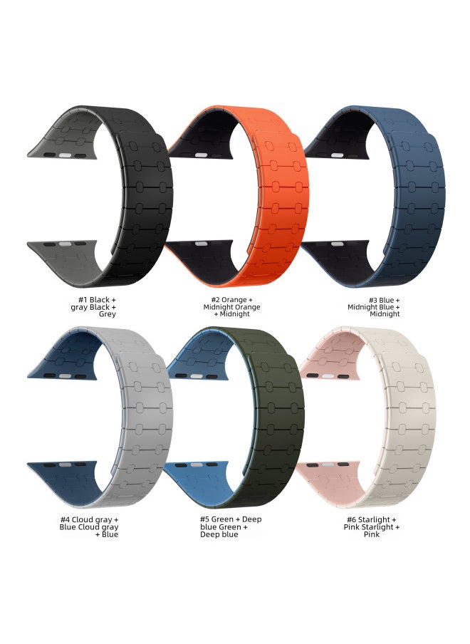 Generic Color-Block Silicone Apple Watch Band Magnetic Suction Compatible With IWatch8/9 Fashionable Strap For Apple Watch S8/9-Color:42/44/45/49mm Cloud Gray Blue  - Image 2