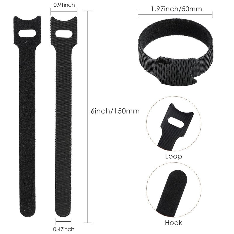 OIVO INDIA OIVO INDIA 100PCS Fastening Cable Ties Reusable Premium 6Inch Adjustable Cord Ties Microfiber Cloth Cable Management Straps Hook Loop Cord Organizer Wire Ties Reusable Black Colors  - Image 5