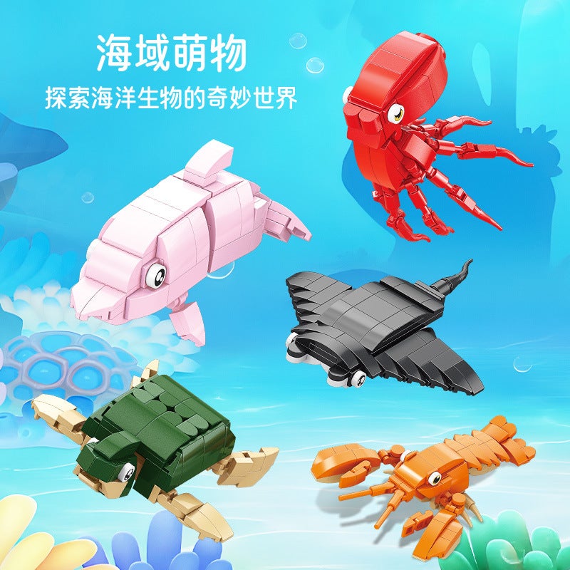 Ocean World Building Blocks – Sea Creatures Shark Crab Educational Toy - Image 2