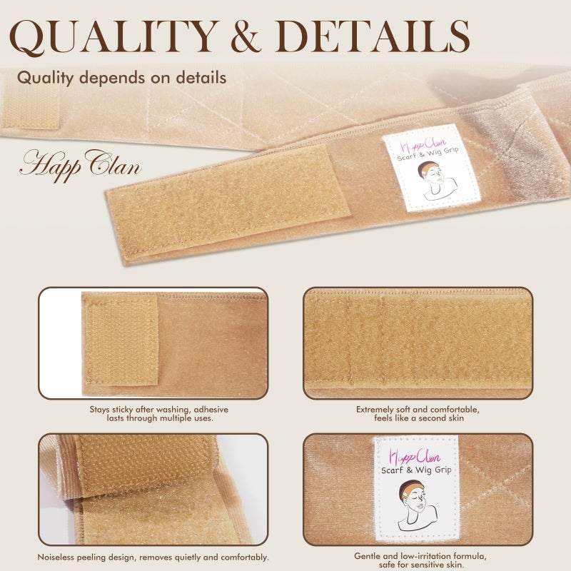 HappClan 2 Pack Velvet Wig Grip Band with 4 Caps, Adjustable No Slip Headband for Keeping Hairpieces in Place, Soft Breathable Hook and Loop Strap for Women & Beginners & Daily Use (Beige Blonde) - Image 5