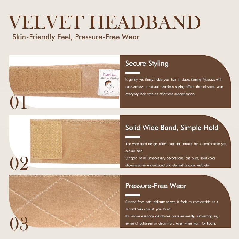 HappClan 2 Pack Velvet Wig Grip Band with 4 Caps, Adjustable No Slip Headband for Keeping Hairpieces in Place, Soft Breathable Hook and Loop Strap for Women & Beginners & Daily Use (Beige Blonde) - Image 4