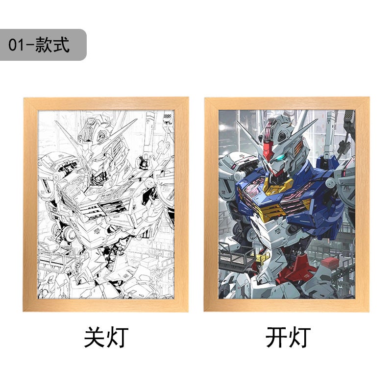 Mobile Suit Gundam Light Painting Animation Line Sketch Luminous Painting Creative Bedside Nightlight Birthday Gift - Image 1