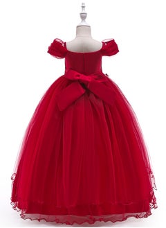 Best Gift Fashion Kid Long Dress For Birthday Wedding Party Red Color  - Image 3