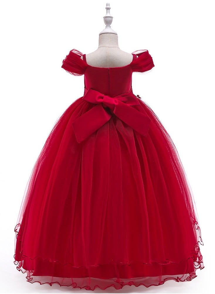 Best Gift Fashion Kid Long Dress For Birthday Wedding Party Red Color  - Image 3