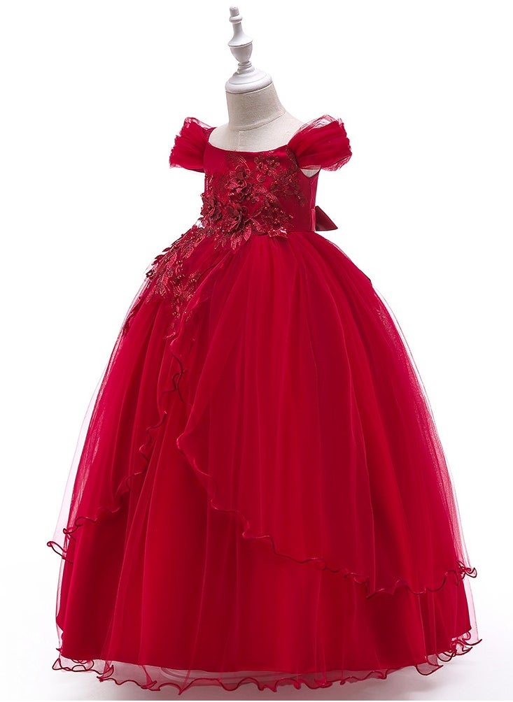 Best Gift Fashion Kid Long Dress For Birthday Wedding Party Red Color  - Image 2