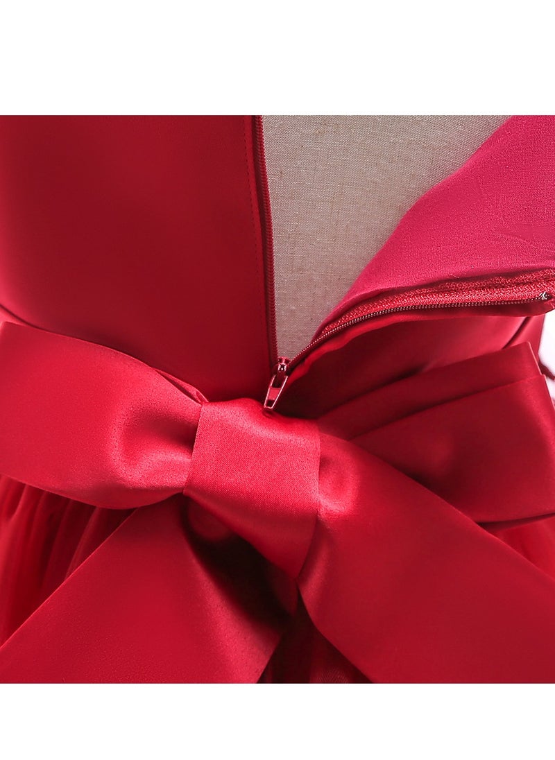 Best Gift Fashion Kid Long Dress For Birthday Wedding Party Red Color  - Image 5