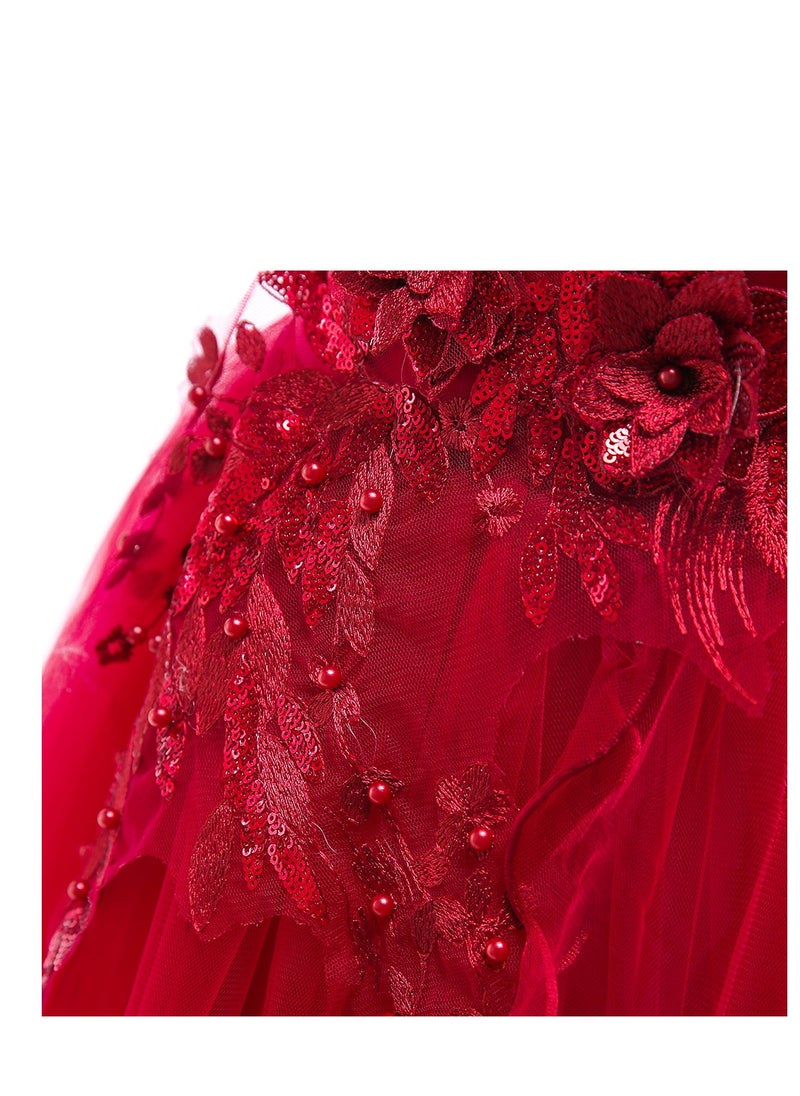 Best Gift Fashion Kid Long Dress For Birthday Wedding Party Red Color  - Image 4