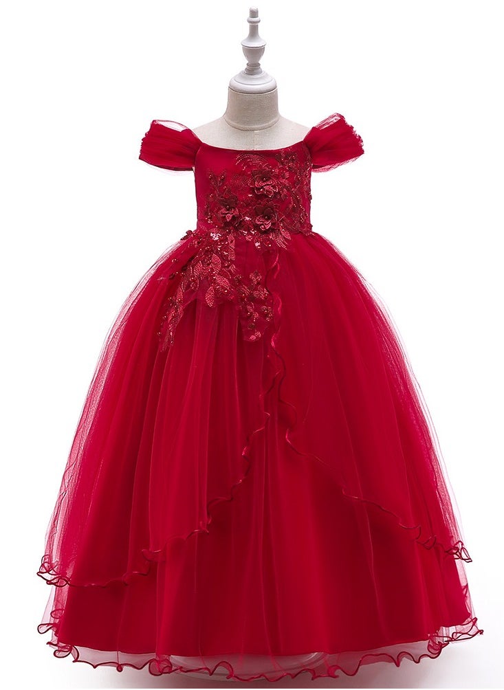 Best Gift Fashion Kid Long Dress For Birthday Wedding Party Red Color  - Image 1