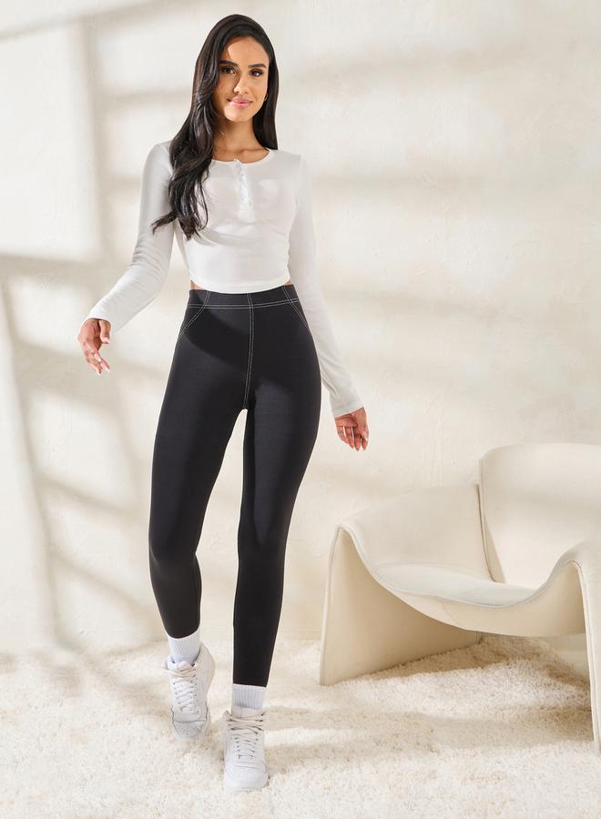 Styli Contrast Stitch Detail Ankle Length Leggings - Image 2