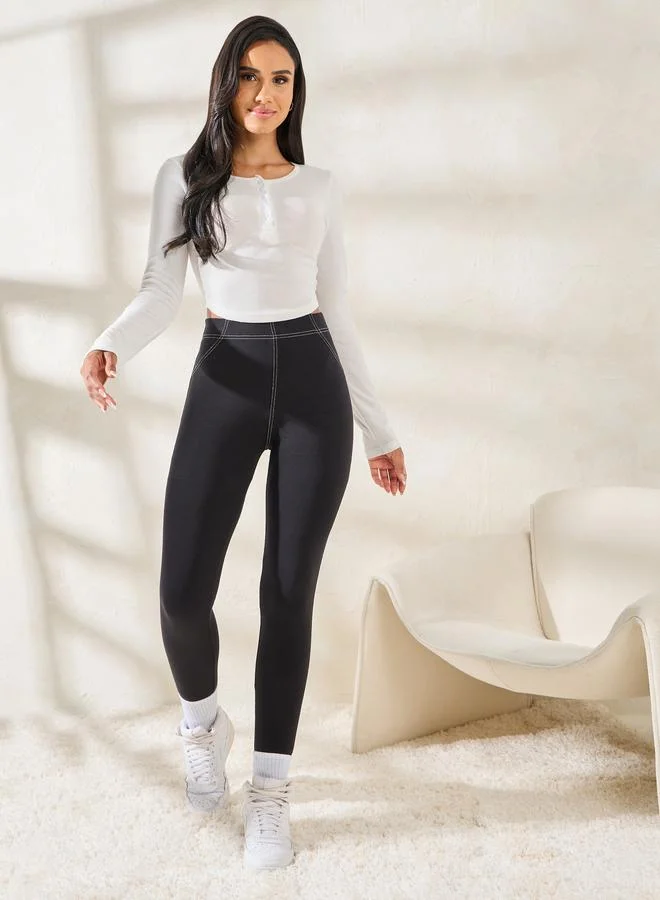 Styli Contrast Stitch Detail Ankle Length Leggings
