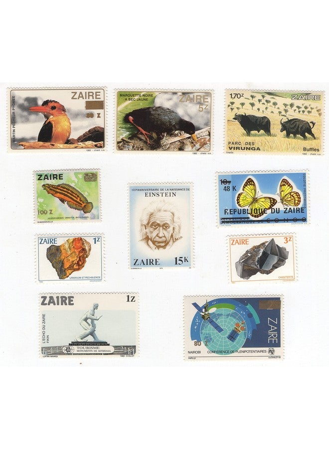 Mahaphilla ~ Africa Zaire/Congo Animal Einstein Fish Butterfly Birds etc. 10 Different Unused Stamps ~ Multi Color - Image 2