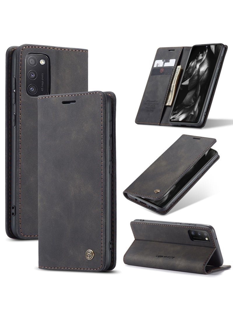 CaseMe Samsung Galaxy A41 Case Wallet Case Book Folding Flip Folio Case with Magnetic Kickstand Card Slots Protective Cover - Black - Image 1