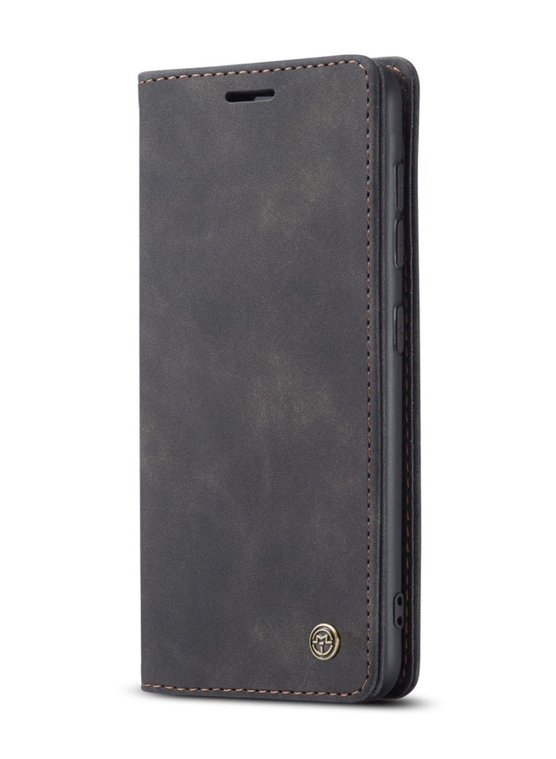 CaseMe Samsung Galaxy A41 Case Wallet Case Book Folding Flip Folio Case with Magnetic Kickstand Card Slots Protective Cover - Black - Image 2